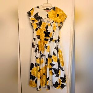 50s Inspired Floral Yellow and Black Dress